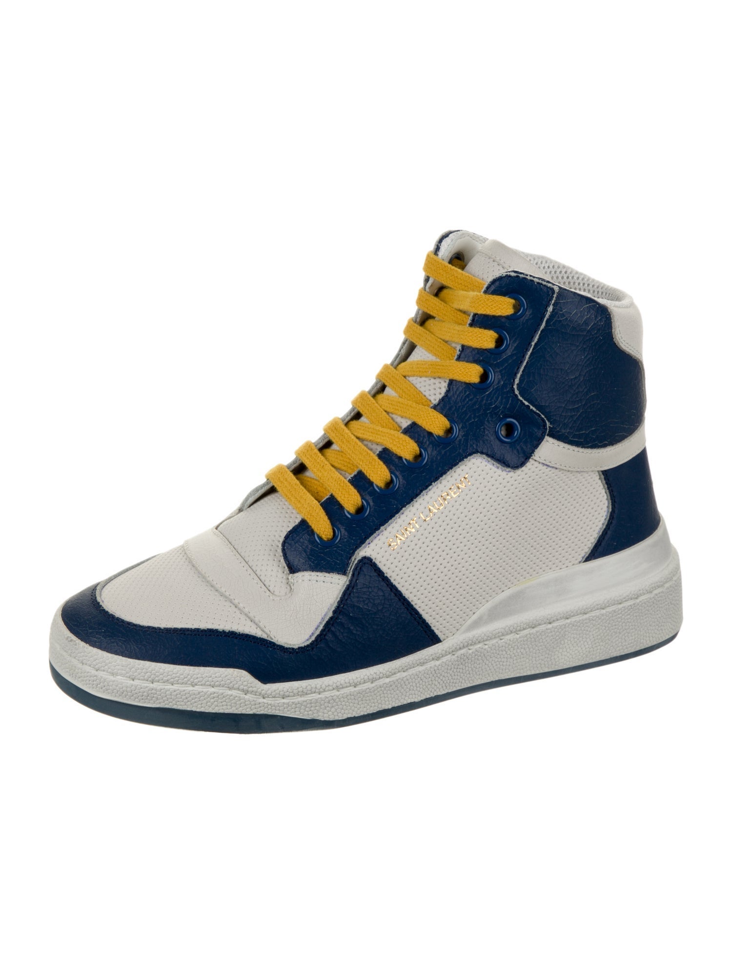 Saint Laurent Leather Colorblock Pattern Wedge Sneakers